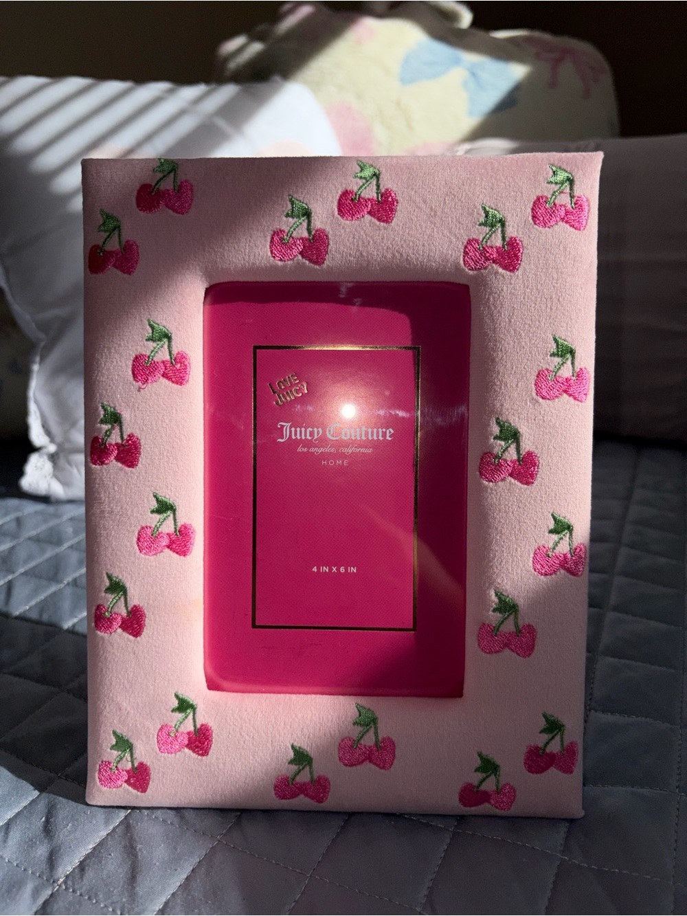 Juicy Couture Pink Cherry Embroidered Picture Frame 4x6
